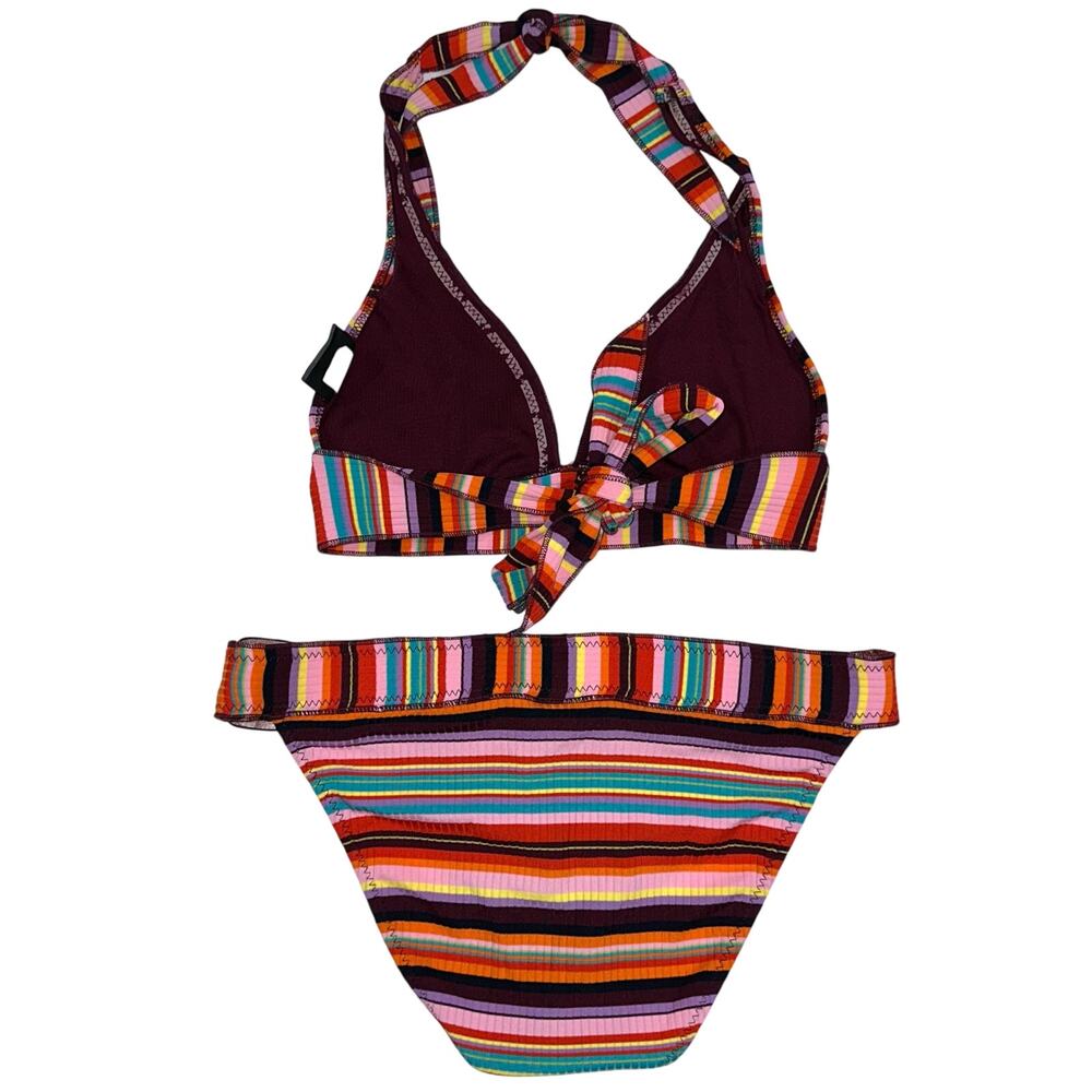 Becca Retro Colorful Striped Triangle Halter Buckle Bikini Swim Set Size Large - Picture 7 of 15